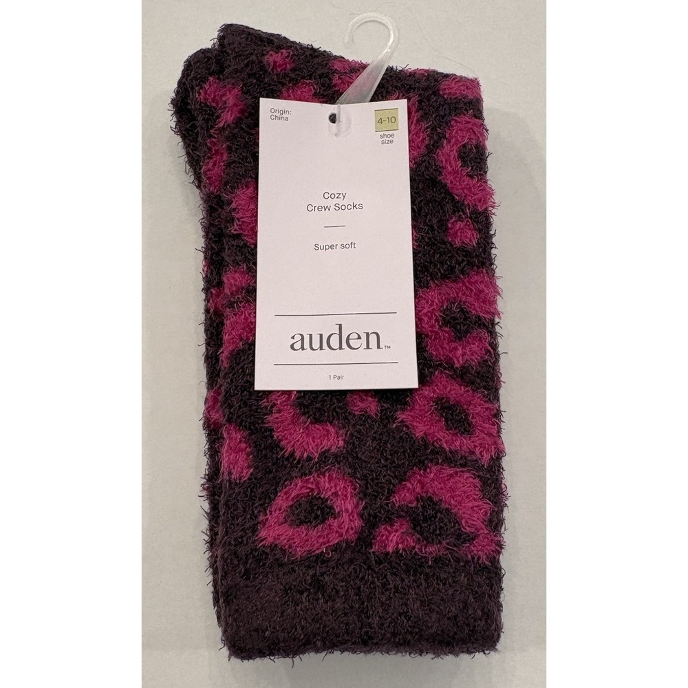 Auden Womens Cozy Crew Socks Super Soft Purple Leopard Print Gift 4-10 NWT